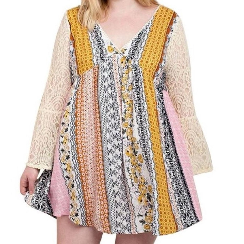 Kori Multicolor Long Sleeve Dress with Lace